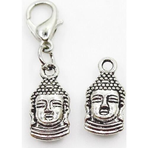 New Arrival 20pcs Silver Buddha Head Dangle Charms Lobster Clasp DIY Bracelet Necklace Pendants Jewelry Hanging Charms