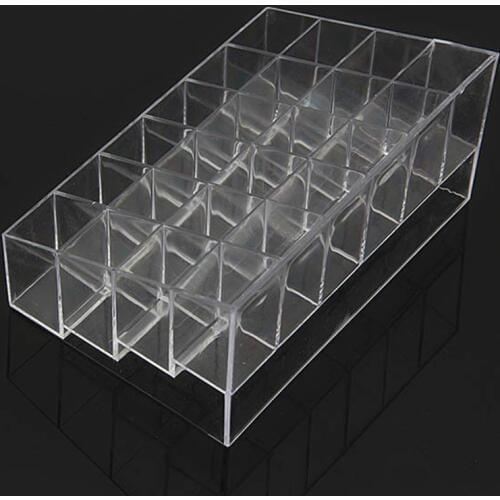Transparent Plastic Clear Acrylic 24 Lipstick Concealer Mascara Holder Display Stand Cosmetic Organizer Makeup Case 1pcs