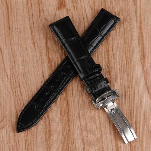 18/20/22mm Genuine Leather Watch Strap Wrist Band Soft Ourdoor Military Black Sport Stainless Steel Bracelet Clasp High Quality