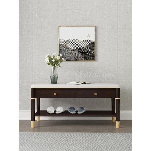 Huaxu Meibang Light Luxury Stool Simple Living Room Leather Art Sofa Stool Shoes Stool Soft Bag Leisure Stool Furniture