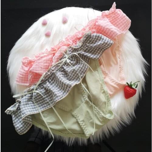 Sexy Panties Womens Underpants Cut Ruffle Bow Underwear Grid Seamless Bandage Milk Silk Briefs Comfort Lingerie