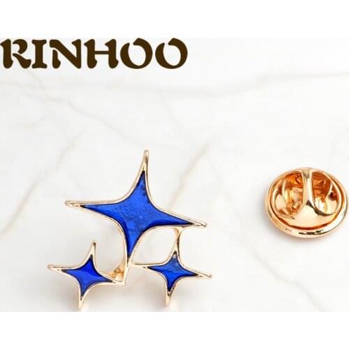 Blue Dazzling Star Four-pointed Star Brooch Christmas Gift Brooch Woman Man Halloween Simple Badge Lapel Pin for Coat Jewelry