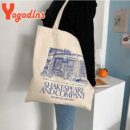 Yogodlns Canvas Women Shoulder Bag Shakespeare Print Shopping Tote Bag Large Capacity Cloth Bag Bookbag for Girls Shopping Bags