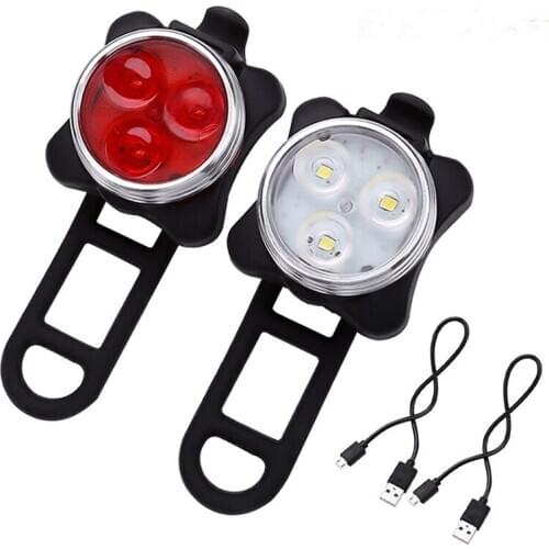 LED Bike Light, Rechargeable Front Rear Bike Light, 4 Brightness Modes, Shockproof and Waterproof USB Lighting