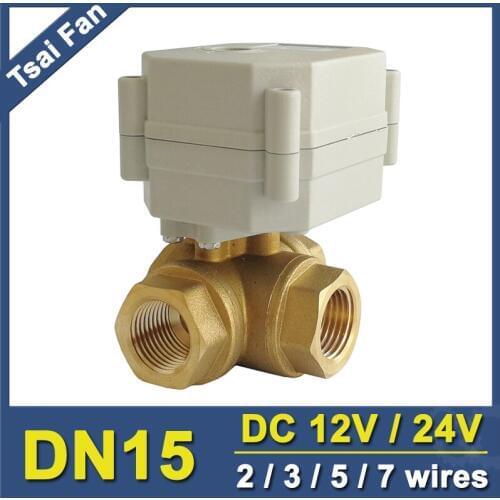 TF15-BH3-C 2/3/5/7 Wires DC12V or DC24V Brass 1/2'' DN15 3 Way T/L Type Horizontal Electric Valve