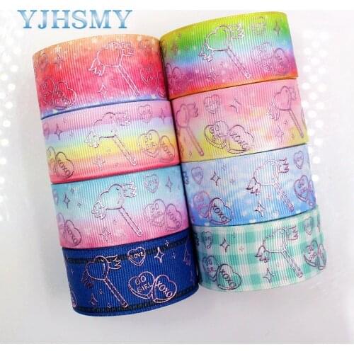 YJHSMY G-18808-884, 25 mm 5 yards Laser arrow love printed grosgrain ribbon DIY headdress wedding gift packaging material