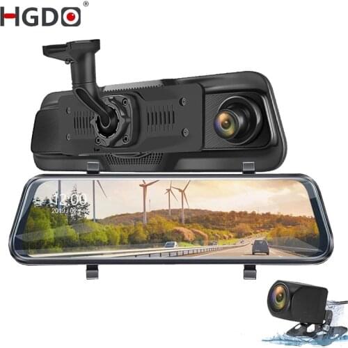 HGDO 10" Touch Car DVR Streaming RearView Mirror Camera Dual Lens Video Recorder Dash Camera FHD 1080P Auto Registrator Dash Cam