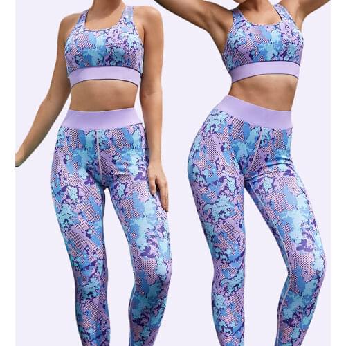 2PCS Purple Camouflage Yoga Set Sports Wear Gym Fitness Clothing Booty Yoga Print Leggings Sport Bra GYM Girl Sport Suit Female