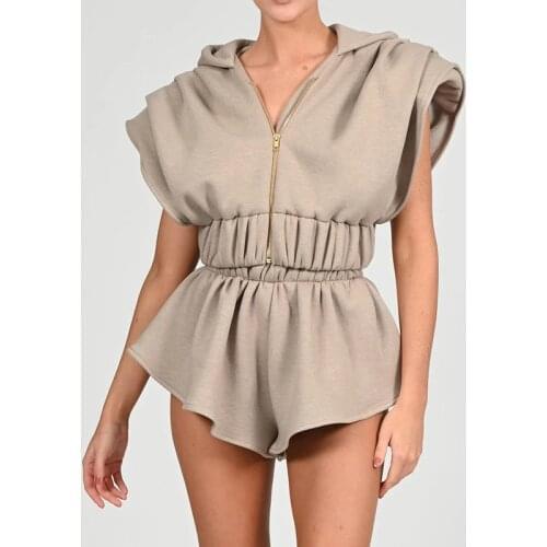 Summer casual shorts top two piece set women loose batwing sleeve shoulder pad hoodie street wear womens sportswear