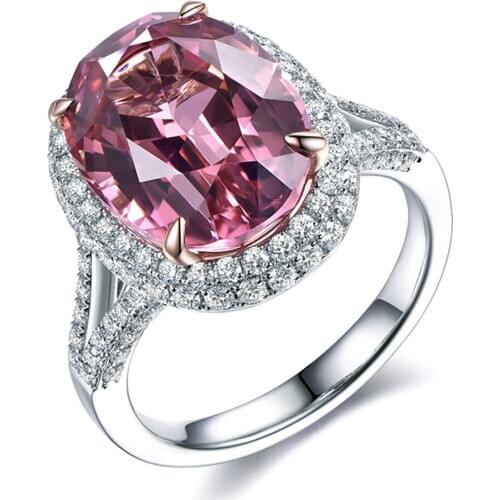 Big luxury pink crystal zircon diamonds gemstones rings for women white gold color jewelry bijoux bague party gifts accessory