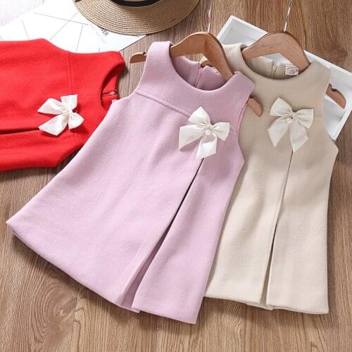 Baby Girls Fashion Wool Bow Sleeveless Party Dress for kids Princess Dress Toddler Winter