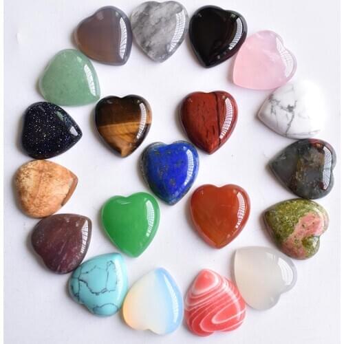 2021 new Top quality Assorted natural stone mix heart shape cab cabochons beads for jewelry making 25mm wholesale 20pcs/lot free