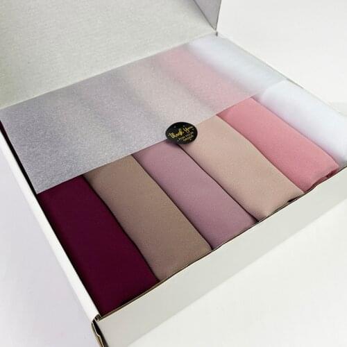 6PCS /BOX Chiffon Women Muslim Hijab Scarf Gift Boxes Custom Hijab Shawl Wrap Solid Plain Colors Foulard Femme Turban