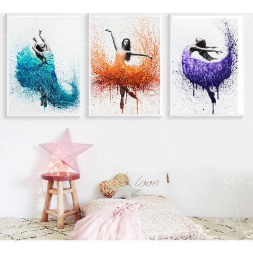 Abstract Watercolor Home Decoration Posters and Prints Dancing Angel Girls Canvas Art Painting Wall Picture Kids Room No Framed