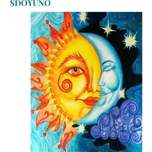 SDOYUNO DIY Acrylic Painting By Numbers Kits Moon And Sun 60x75cm Abstract Drawing By Numbers On Canvas Frame Hand Painting