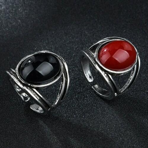 Bohemia Black Red Gem Stone Rings for Women Tribal Hollow Knuckle Midi Ring Set Fashion Jewelry Accessories