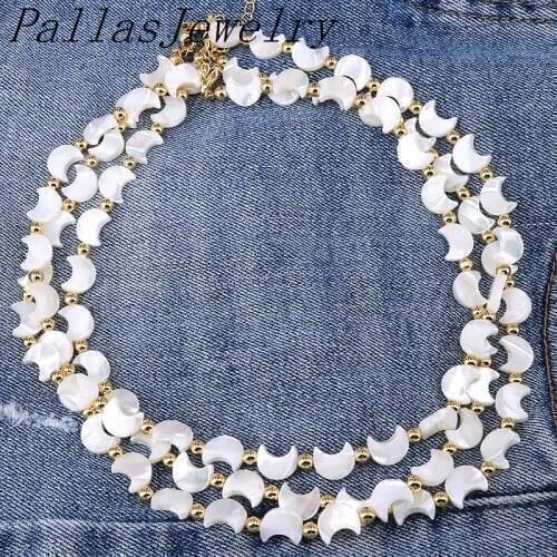 5Pcs Natural white shell moon necklace, mother of pearl moon shaped design beaded chain, DIY beads necklace for daily life