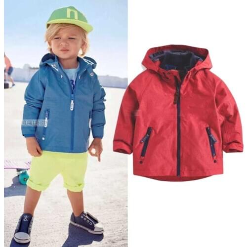 Children/kids/boys spring/autumn windproof /waterproof hooded jacket, blue/red, size 9M to 6Y