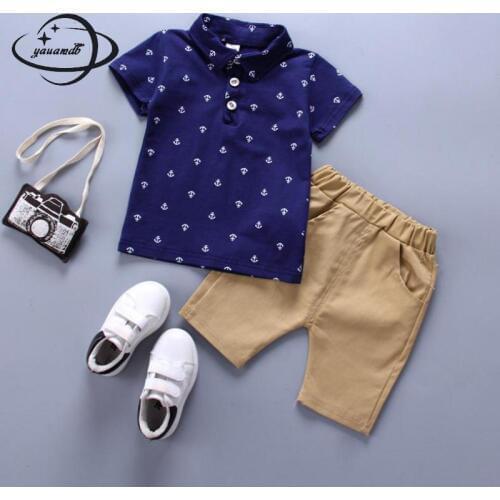Yauamdb Kids 2pcs Set Spring 2-7y Cotton Boys T Shirts+Pants Suits Short Sleeve Print Fashion Childrens Clothes Y23