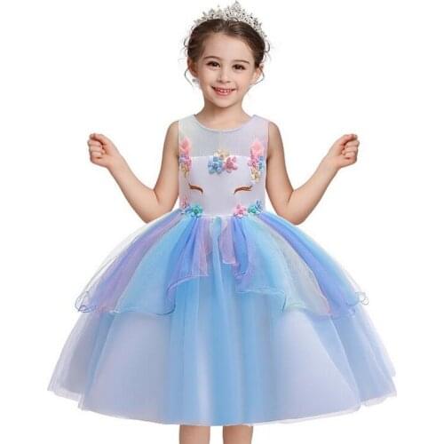 Girls Unicorn Costumes Girl Rainbow Flowers Tutu Dresses With Unicorn Headband Horn Flower Hair Hoop Set for Kids Birthday Theme