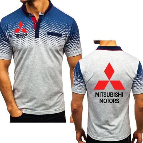 New Mens T-shirt Mitsubishi Car Logo Printing Summer Casual Gradient Mens Short Sleeve High Quality Cotton Mens Polo shirt