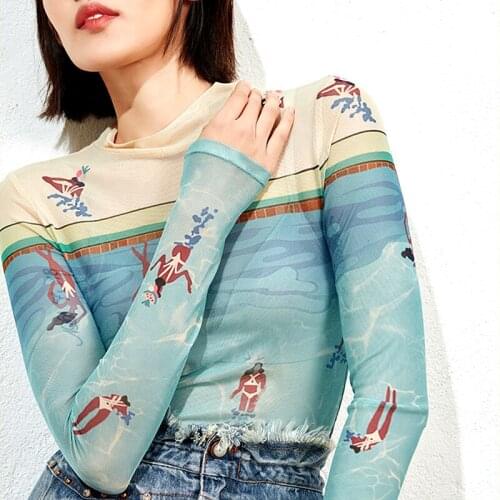 Fashion new spring and summer womens cute cartoon printing womens mesh lightweight T-shirt casual short sun top T-shirt NS506