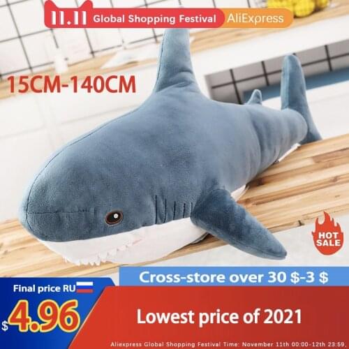 15-140cm Giant Shark Plush Toy Soft Stuffed Speelgoed Animal Reading Pillow for Birthday Gifts Cushion Doll Gift For Children