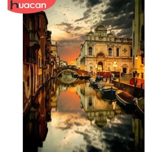 HUACAN DIY Pictures By Number Town Landscape Kits Home Decor Painting By Numbers City Drawing On Canvas HandPainted Art Gift