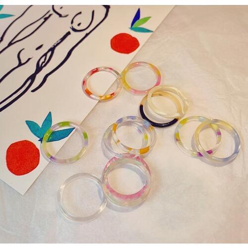 AOMU 1 Set Rings For Women Jewelry Fashion Colored Multicolor Transparent Resin Acrylic Ring Cute Girls Party Jewelry Ring Set