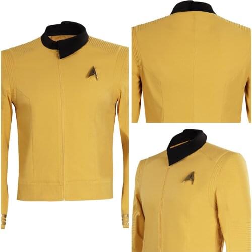 Trek Strange New Worlds 2022 Christopher Pike Cosplay Costume Yellow Uniform Outfit Halloween Carnival Suit