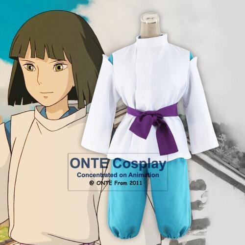 4 in 1 set Fashion Anime Spirited Away Haku Cosplay Costume Kimono Christams Halloween Party Clothes (Tops +pants+belt+coat)