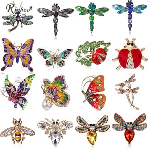 Rinhoo Fashion Dragonfly Butterfly Honeybee Crystal Enamel Insect Bee Brooch Pin Costume Jewelry Brooches Pins For Women Girls