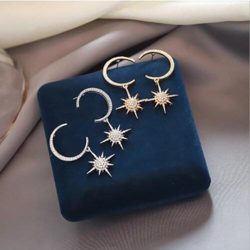 New Design Shiny Crystal Star Moon Earrings For Women Drop Earrings Statement Earring Pendientes Hot Hanging Earrings