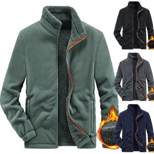 Men Winter Plus Velvet Jacket Casual Thick Warm Jackets Coats Male Fleece Solid Color Windbreaker Streetwear Plus Size Clothes