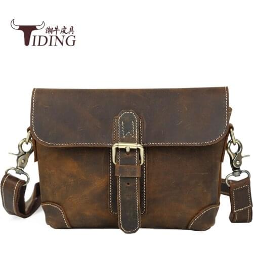 Men Crazy horse Leather Shoulder Crossbody bags 2018 Male Travel Casual Brand Fashion Real Leather Messenger Bag