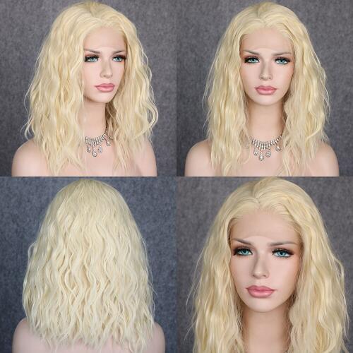 Lvcheryl Short Loose Curly 613# Synthetic Lace Front Wigs for Women Heat Resistant Hand Tied Natural Hair Wigs