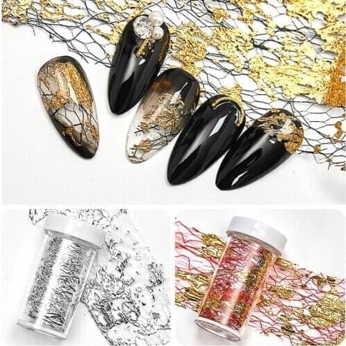 Spider Web Lace Hollow 3D Mesh Adhesive Nail Art Sticker Sliders Irregular Line Glitter Gradient Charms Manicure For Nail Tips