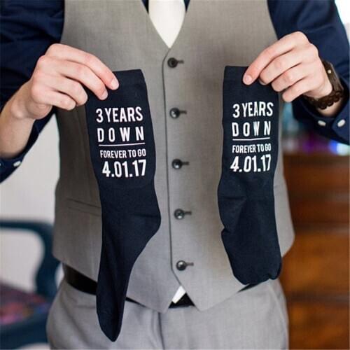 Personalized Cotton Socks 2nd Anniversary 3 Years Anniversary Gifts Mans Socks Custom Name Printed wedding presents Black Socks