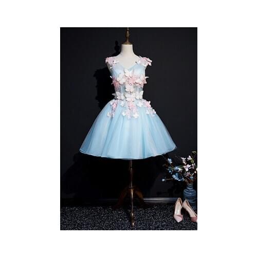 Lovely short lolita alice cosplay butterfly light blue short ball gown fairy cosplay gown queen Victorian dress/Belle Ball