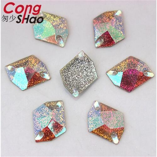 Cong Shao 100PCS 16*20mm AB Clear Cosmic shape Resin Rhinestone stones and crystals flatback sewing 2 Hole Wedding Button CS407