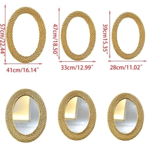 Rattan Hanging Wall Mirror Innovative Art Decor Oval Dressing Makeup Mirrors 2XPE