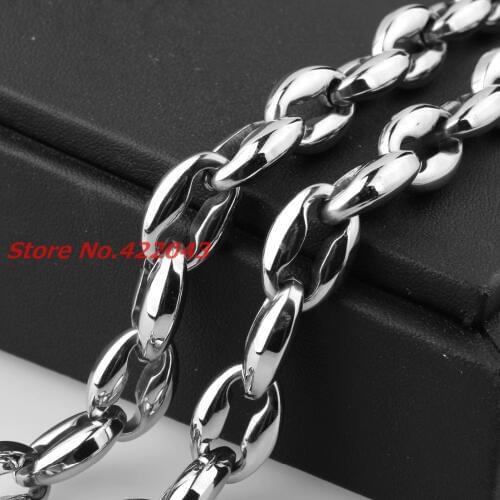Retail! 7-40" Length 316L Stainless Steel Silver color Polished Coffee Beads Bean Link Chains Neklace Men Womens