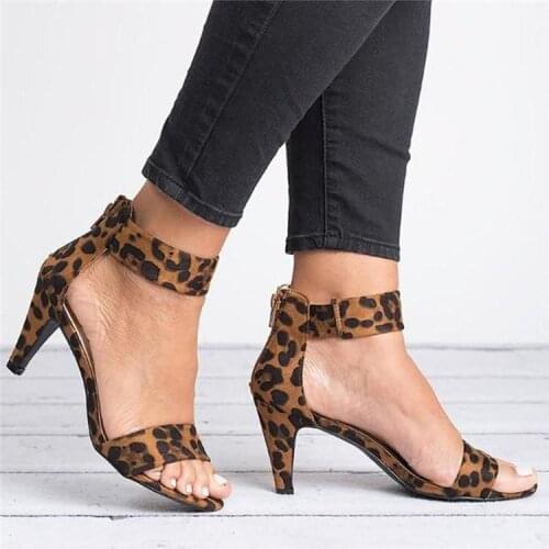 Fashion Women Sandals 2021 Summer Cone High-heeled Shoes Size 35-43 Leopard Print Female Sandals Shoes For Women