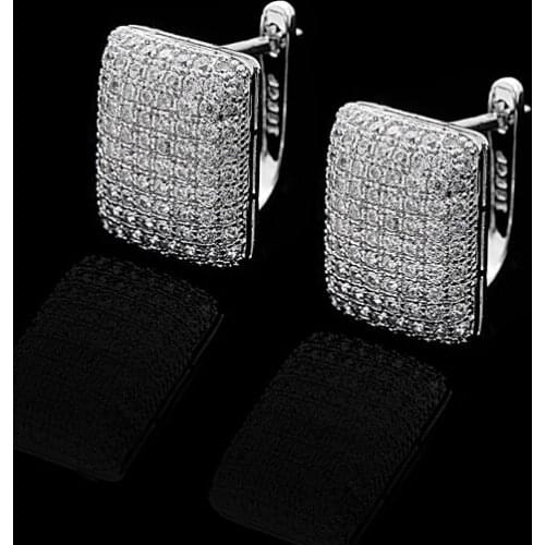 Silver Color Earings Vintage Wedding Square Design Hoop Earrings for Women Fashion Luxury AAA Zirconia Jewelry With Gift Bag/Box
