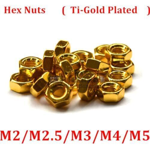 50pcs M2 M2.5 M3 M4 M5 Hexagon Nuts Carbon steel Ti Golden Plated Hex Nut