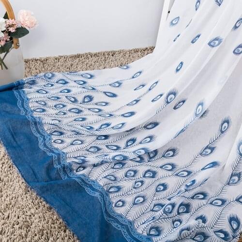 Blue Chiffon Print Fabric For Scarf And Women Summer Dress Can See Though Cheap Sewing Fabric By The Meter TJ8615