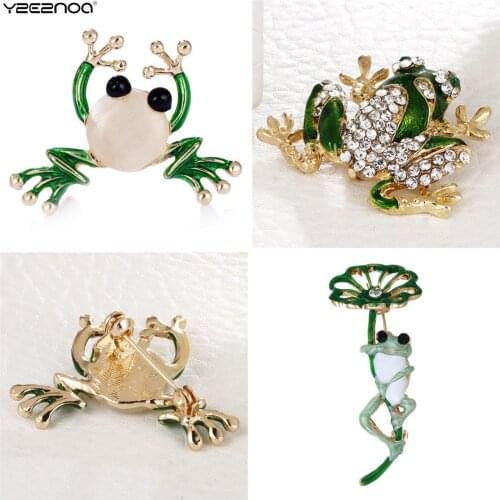Rhinestone Frog Brooches For Women Green Color Animal Brooch Pin Luxury Vintage Jewelry Coat Accessories Unisex