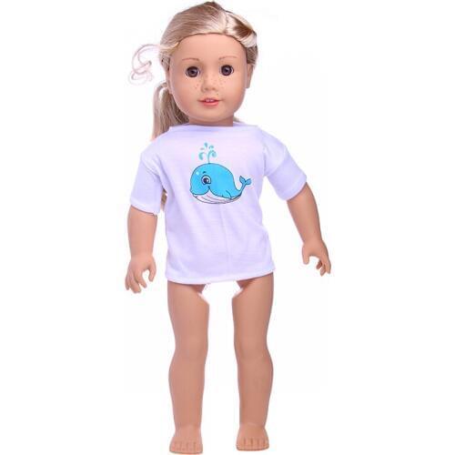 Super Lovely White t-shirt blue whale LOGO for 18 inch American doll n1010