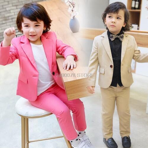 Flower Boys Wedding Suit School Kids Formal Jacket Pants 2Pcs Clothing Set Children Performance Dance Party Dress Host Costume