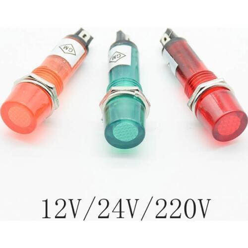 5Pcs Signal Lamp Panel Mounting Neon Indicator Red Green orange Lights 220V 12V 24VDC Mounting hole 10mm